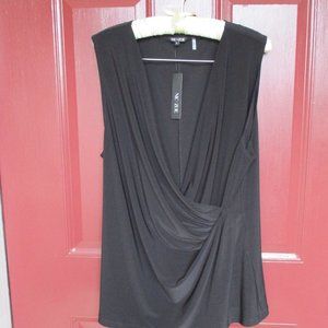 Nic+Zoe Sleeveless Cross Draped Blouse XL Black Onyx NWT